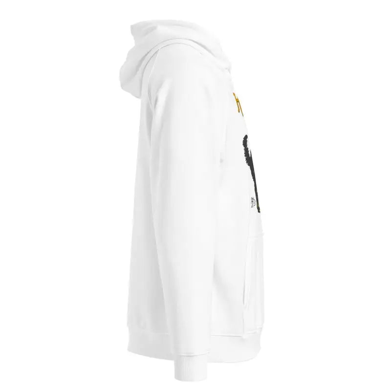 White hooded sweatshirt with side graphics for Scary Cat Halloween style and comfort