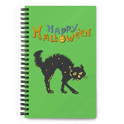 Spiral-bound Halloween notebook featuring a Scary Cat Halloween design for festive note-taking