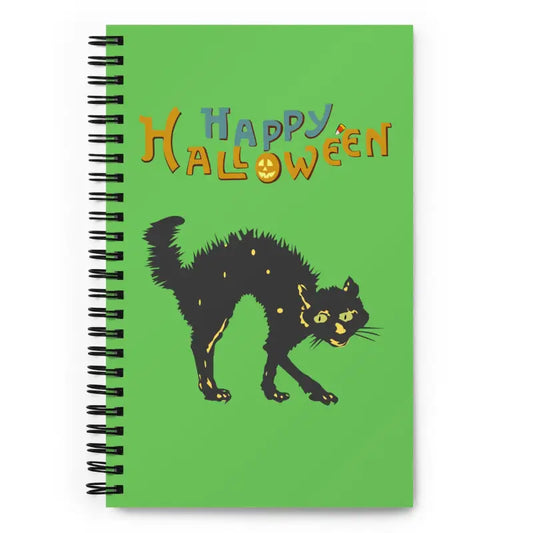 Spiral-bound Halloween notebook featuring a Scary Cat Halloween design for festive note-taking