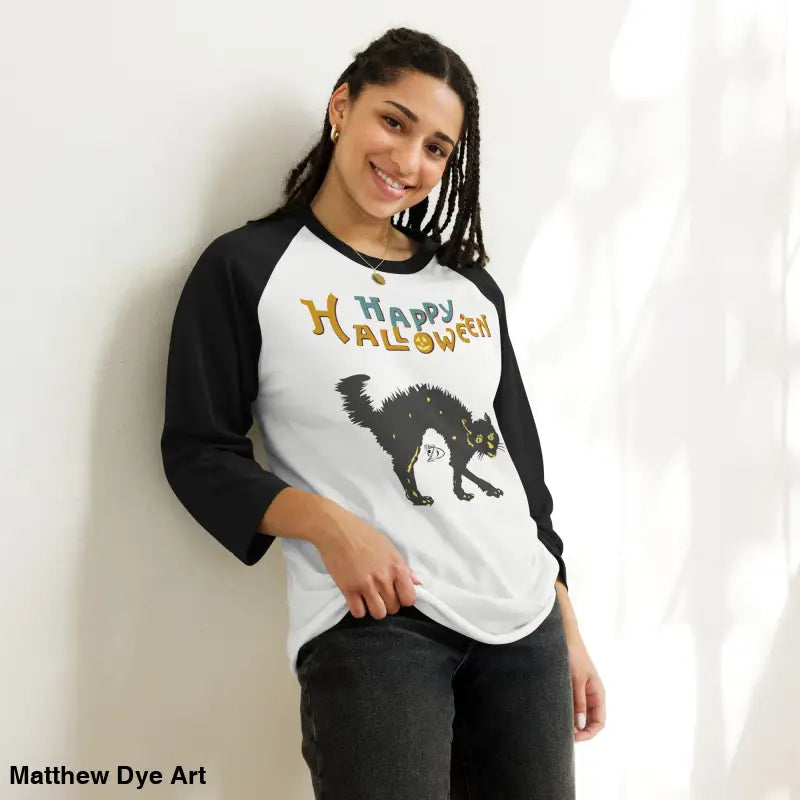 Scary Cat Halloween Raglan shirt for hauntingly stylish nights
