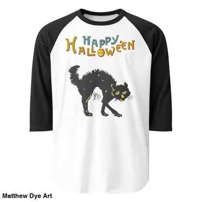 Black and white Scary Cat Halloween Raglan shirt for hauntingly stylish nights