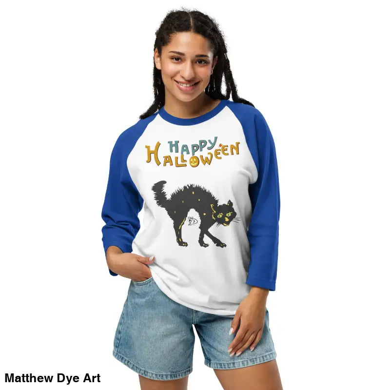 Scary Cat Halloween Raglan featuring vintage art for hauntingly stylish nights