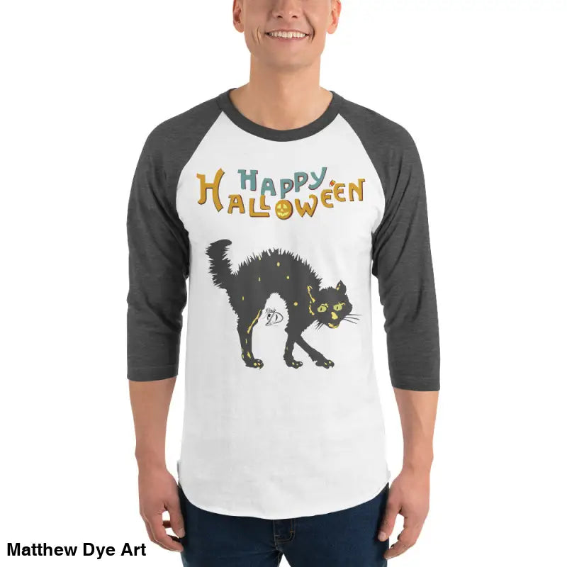 Scary Cat Halloween Raglan showcases a hauntingly stylish design for festive nights