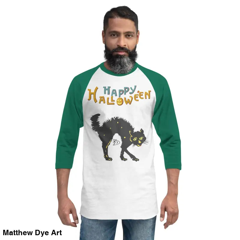 Scary Cat Halloween Raglan shirt perfect for hauntingly stylish nights