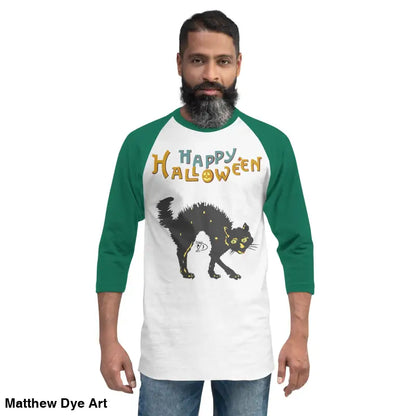 Scary Cat Halloween Raglan shirt perfect for hauntingly stylish nights