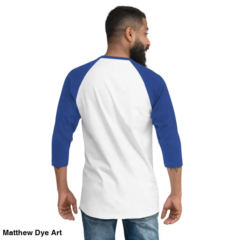 White and blue raglan shirt for Scary Cat Halloween, perfect for hauntingly stylish nights
