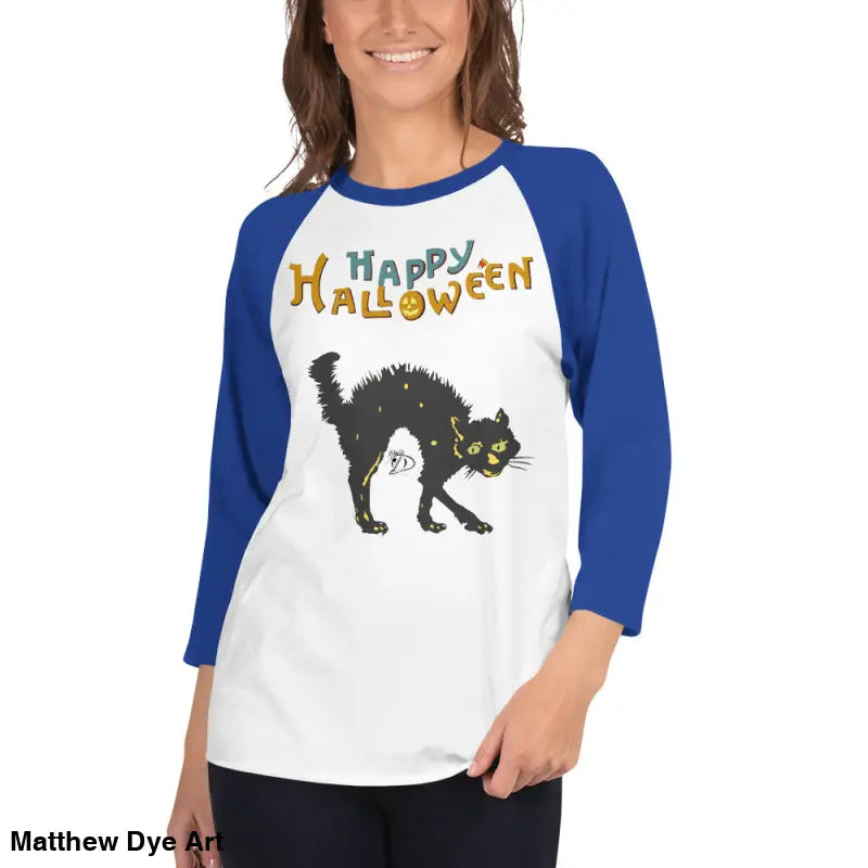 Woman’s Scary Cat Halloween Raglan shirt for hauntingly stylish nights