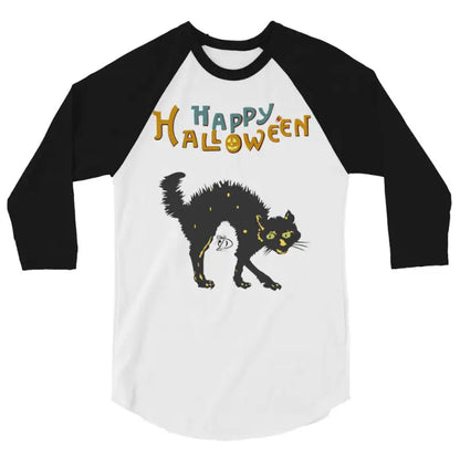 Scary Cat Halloween Raglan shirt ideal for hauntingly stylish nights and festive celebrations