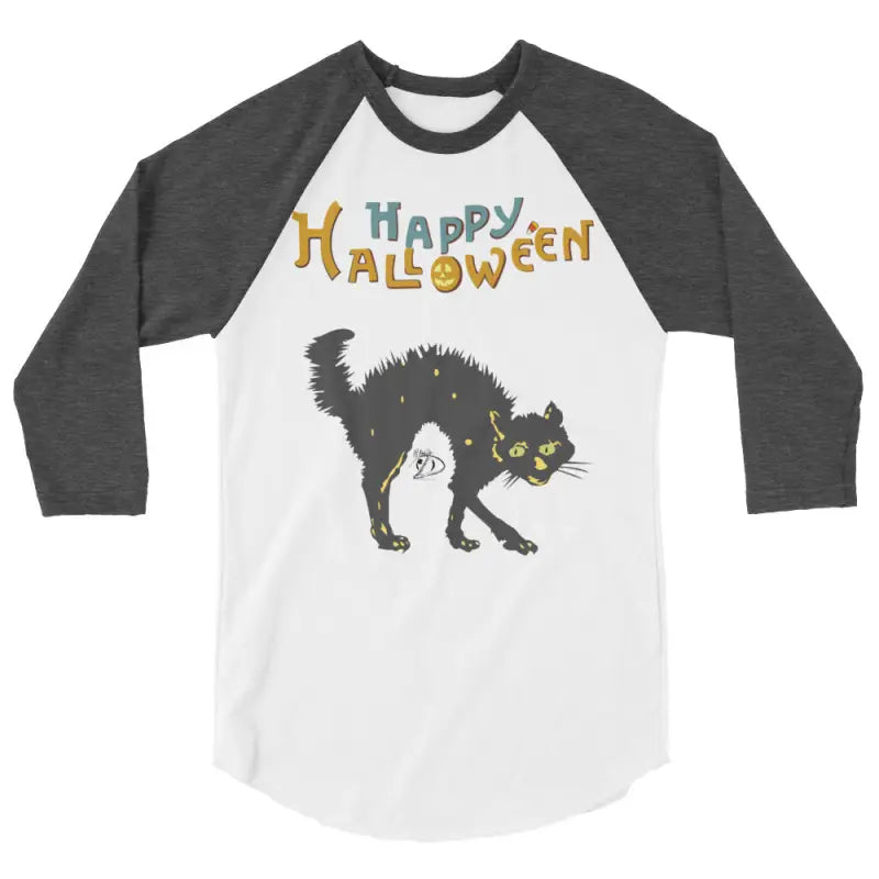 Scary Cat Halloween Raglan shirt for hauntingly stylish nights and festive celebrations