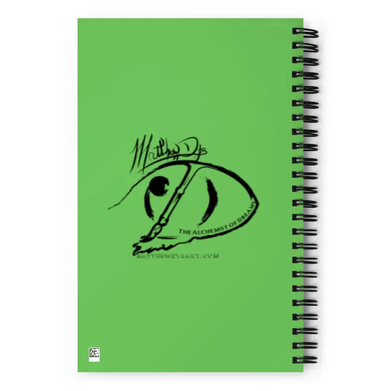 Bright green Halloween spiral notebook with black eye sketch, perfect for scary cat Halloween