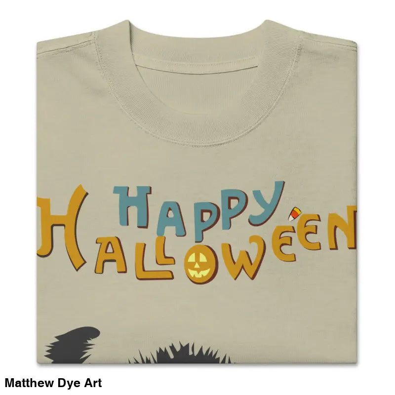 Folded Scary Cat Oversized Halloween Tee displayed on a neutral background