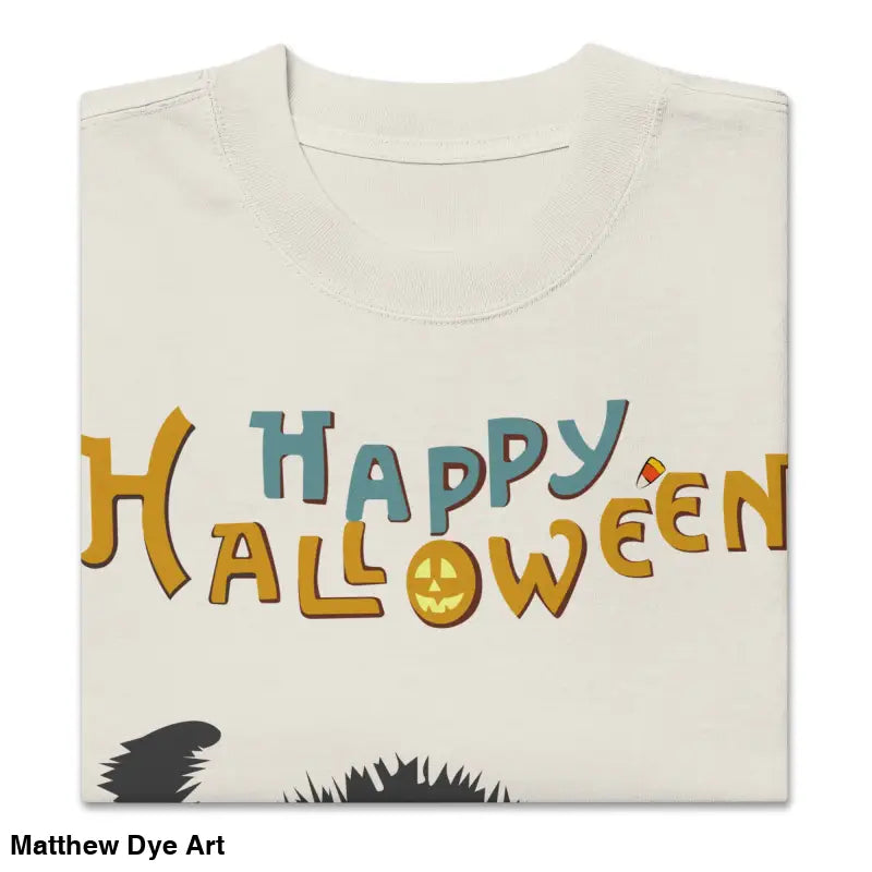 Folded Scary Cat Oversized Halloween Tee showcasing a spooky black cat design