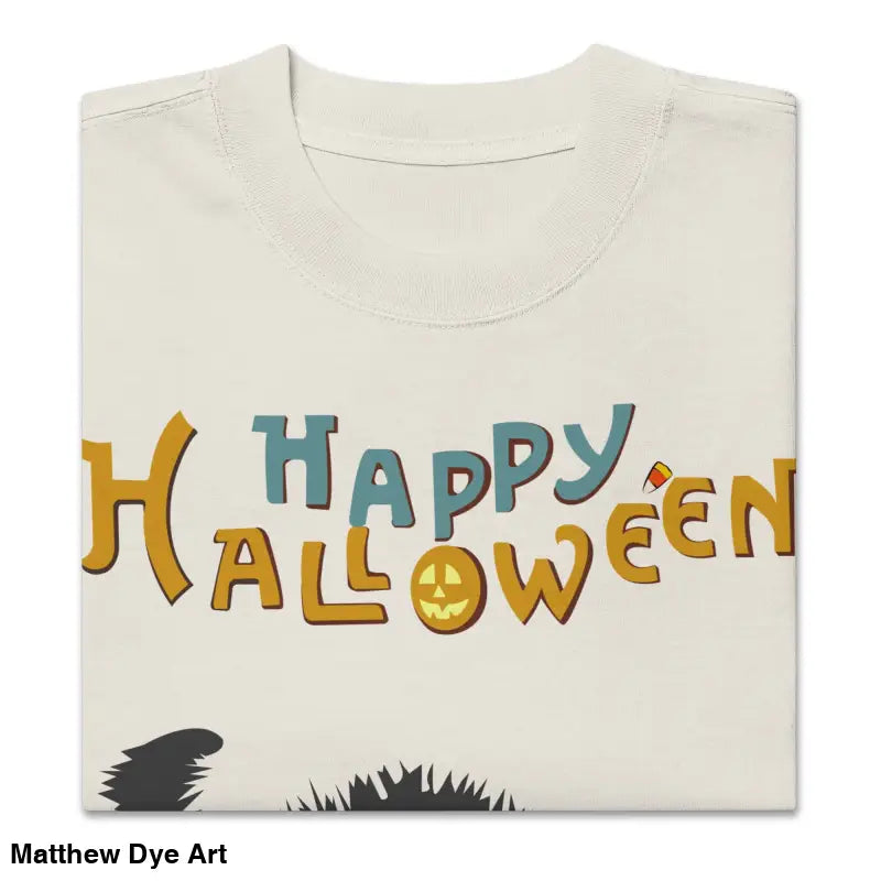 Folded Scary Cat Oversized Halloween Tee showcasing a spooky black cat design