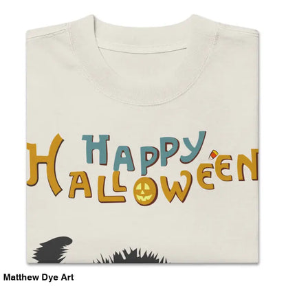 Folded Scary Cat Oversized Halloween Tee showcasing a spooky black cat design
