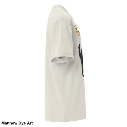 Off-white oversized Halloween tee featuring a spooky black cat graphic design