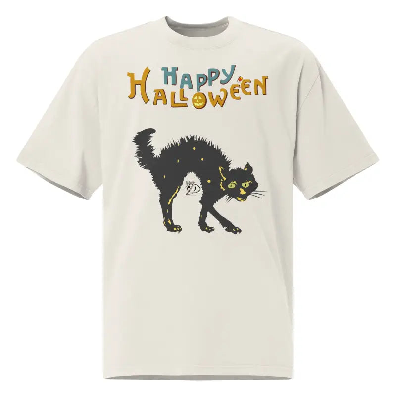 Scary Cat Oversized Halloween Tee featuring a spooky black cat design on unisex shirt