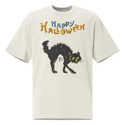 Scary Cat Oversized Halloween Tee featuring a spooky black cat design on unisex shirt