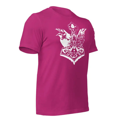 Pink T-shirt featuring a white eagle heraldic design, part of the Mjölnir & Ravens collection