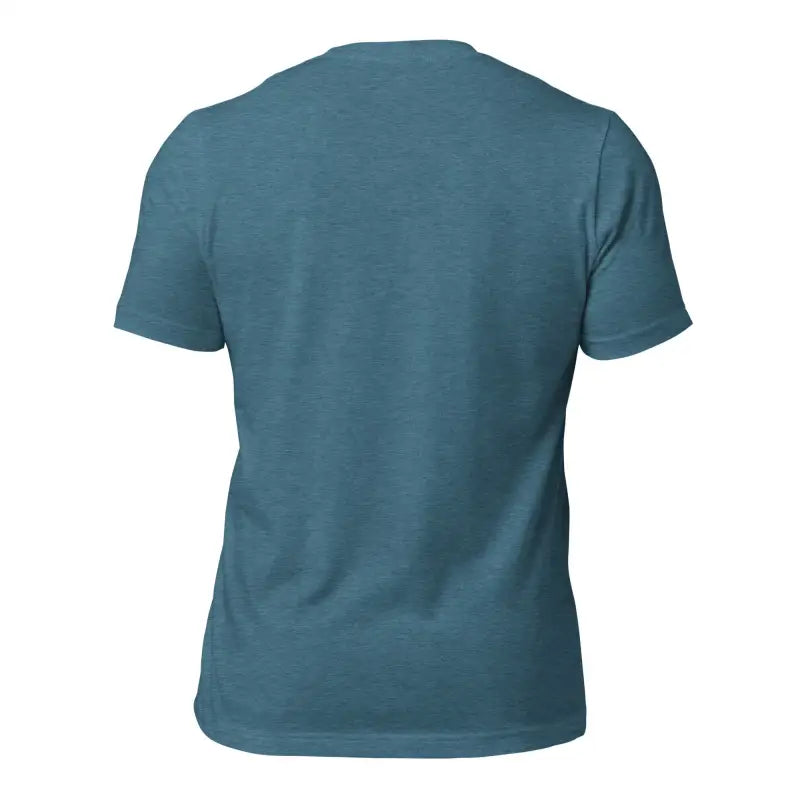 Plain teal t-shirt viewed from the back, featuring Mjölnir & Ravens design