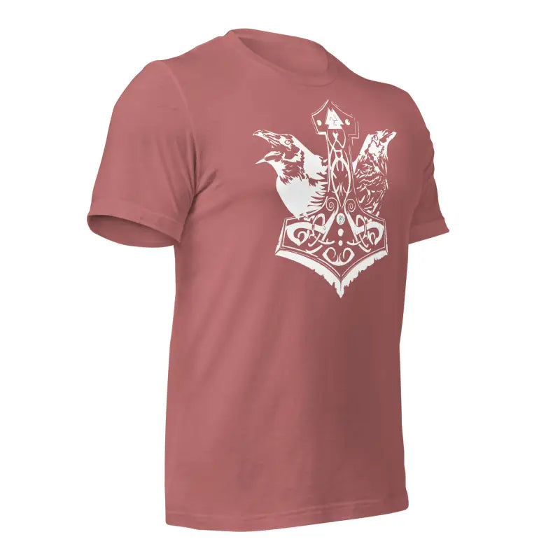 Mauve t-shirt with white eagle emblem design, inspired by White Mjölnir and Ravens