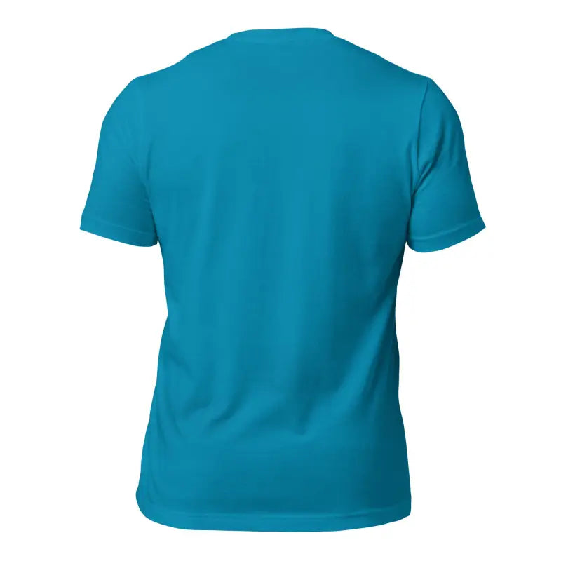 Turquoise crew neck t-shirt back view featuring White Mjölnir and Ravens design