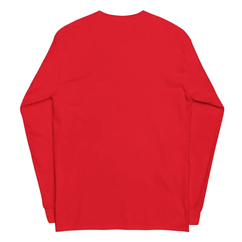 Red long-sleeved crewneck sweatshirt from Shadows of Intrigue classic horror men’s long-sleeve tee