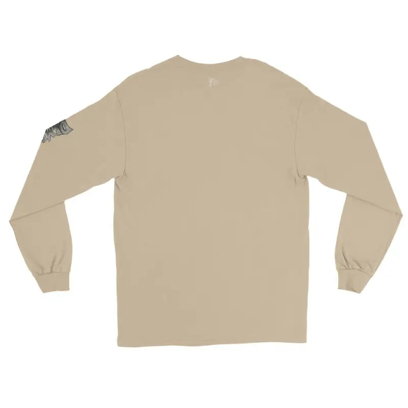 Beige long-sleeved cotton men’s long-sleeve tee featuring classic horror design