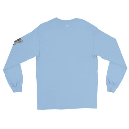 Light blue long-sleeve tee from Shadows of Intrigue in a Classic Horror collection