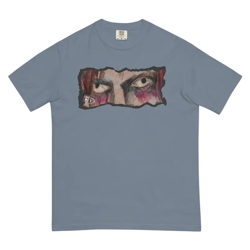 Grey unisex garment-dyed heavyweight t-shirt featuring an artistic eye design