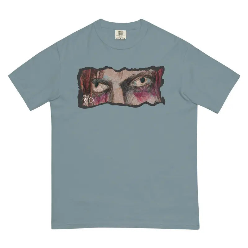 Light blue unisex garment-dyed heavyweight t-shirt with artistic eye design printed