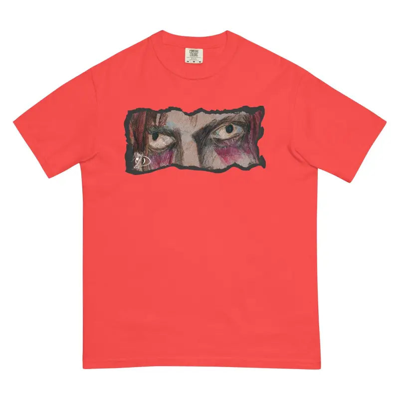 Red unisex garment-dyed heavyweight t-shirt featuring an artistic eye design on front