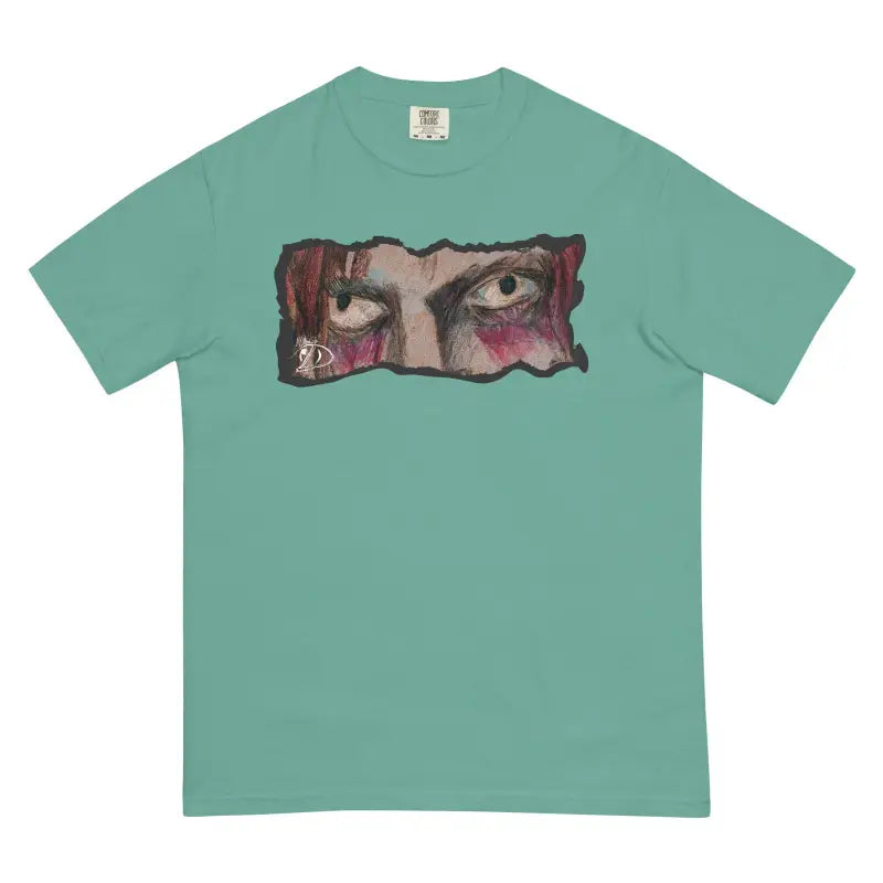 Mint green unisex garment-dyed heavyweight t-shirt with artistic eye design