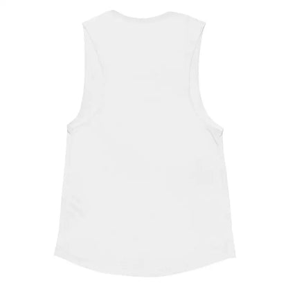 White sleeveless tank top showcasing Shield-Maiden Strength for women with Viking heritage