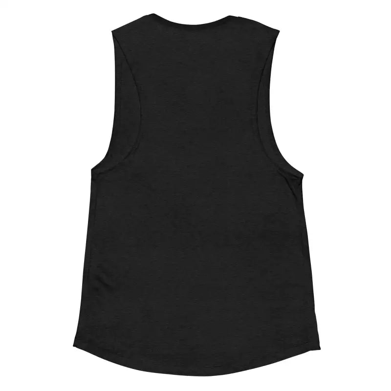 Black sleeveless tank top showcasing Shield-Maiden Strength for women embracing Viking heritage