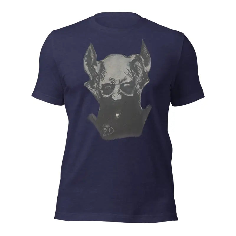 Navy blue Sinister Belle unisex tee featuring a grey dog head graphic on front