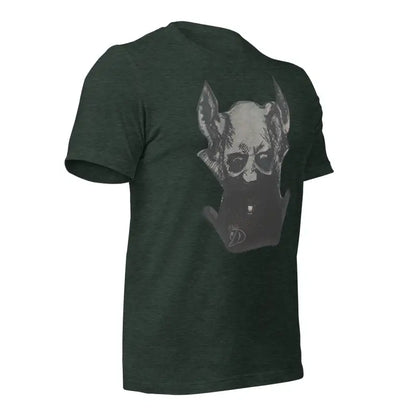 Dark green Sinister Belle unisex t-shirt featuring a grey pig face graphic design