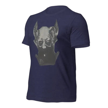 Navy blue Sinister Belle unisex tee featuring a grey dog head graphic design