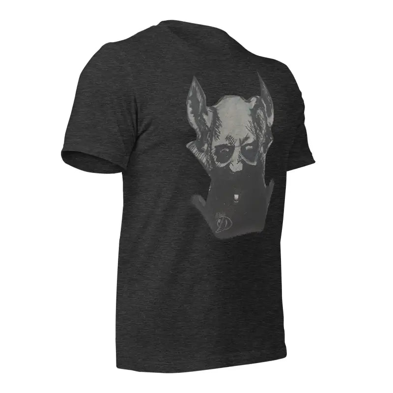 Black Sinister Demon Gothic Horror Unisex Tee with grey dog head graphic design