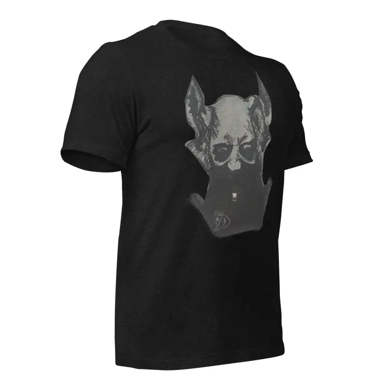 Black Sinister Demon Tee featuring a grey dog head graphic design for Gothic Horror lovers