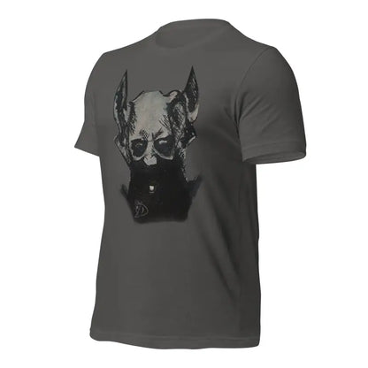 Gray Sinister Demon Tee featuring a horned figure design from Sinister Belle Unisex