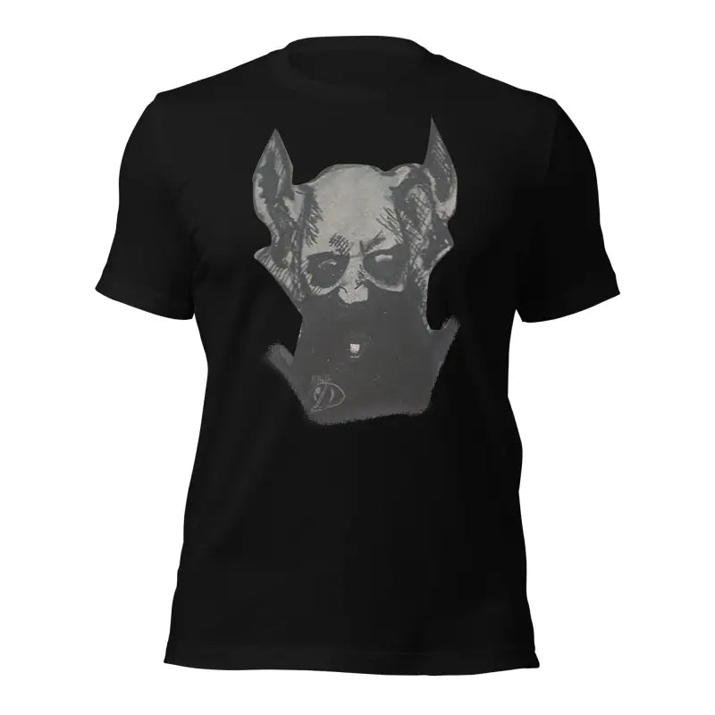 Black Sinister Demon Gothic Horror Unisex Tee featuring a gray dog head graphic