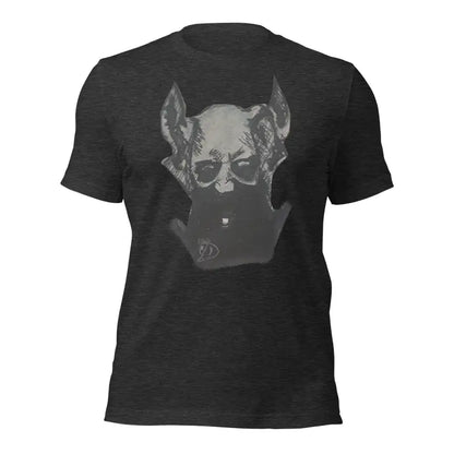 Black Sinister Demon tee featuring a grey dog head graphic, part of Sinister Belle unisex collection