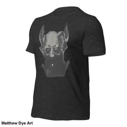 Black Sinister Demon Gothic Horror Unisex Tee featuring a grey demonic gas mask design