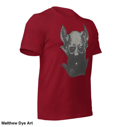 Burgundy Sinister Demon tee featuring dark gray dog head graphic for Sinister Belle Unisex