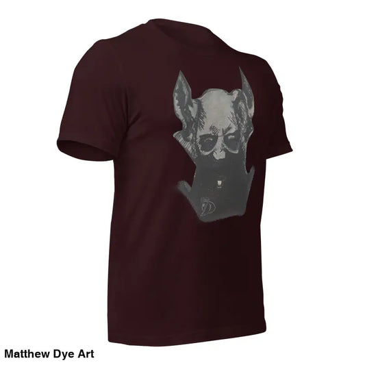 Maroon Sinister Demon Tee featuring grey dog head graphic design for sinister belle unisex