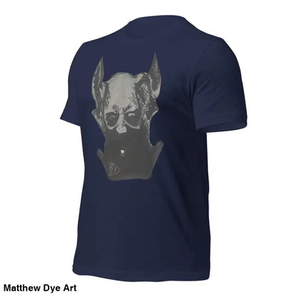 Navy blue Sinister Demon tee featuring a grey dog head graphic for sinister belle unisex
