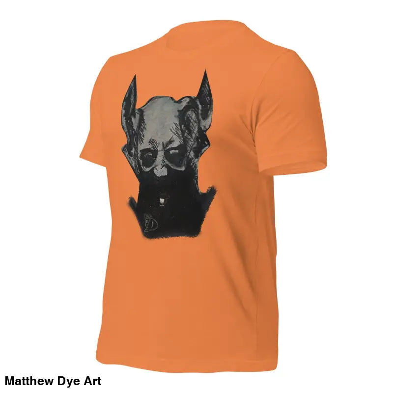 Orange Sinister Belle Unisex T-shirt featuring black dog silhouette graphic design