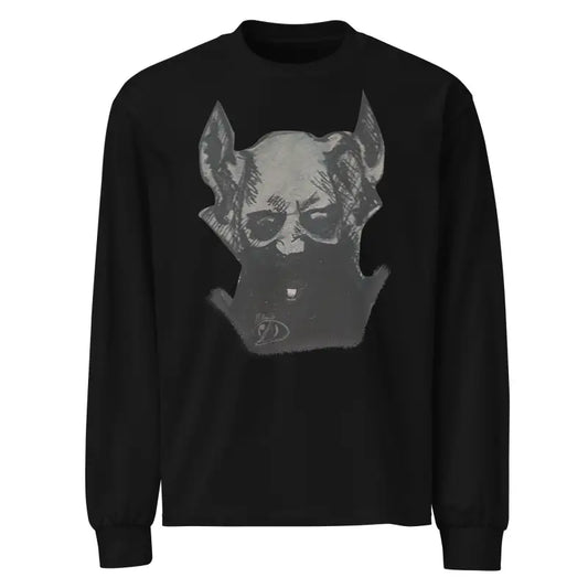 Black premium long sleeve shirt featuring a sinister graphic of a demon