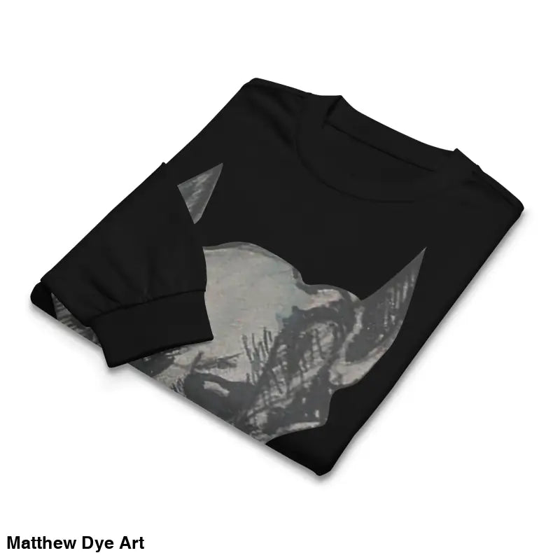 Folded premium long sleeve shirt with Sinister Embrace rhino graphic design