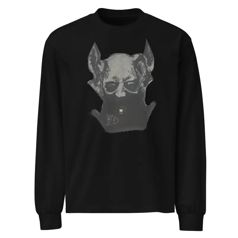 Black sweatshirt featuring a grey dog graphic, ideal for casual long sleeve wear